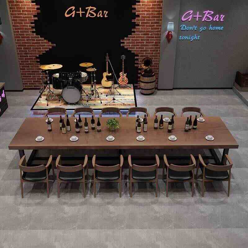 工业风长方形铁艺实木餐桌复古餐厅木质桌椅组合酒吧实木长条餐桌