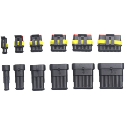 708PCS盒装AMP汽车防水连接器1-6孔拔插式公母对接接头线束接插件