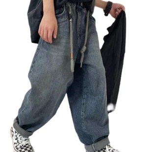 男童牛仔裤 女童休闲长裤 23秋冬季 儿童宽松老爹裤 新款 波拉韩国童装