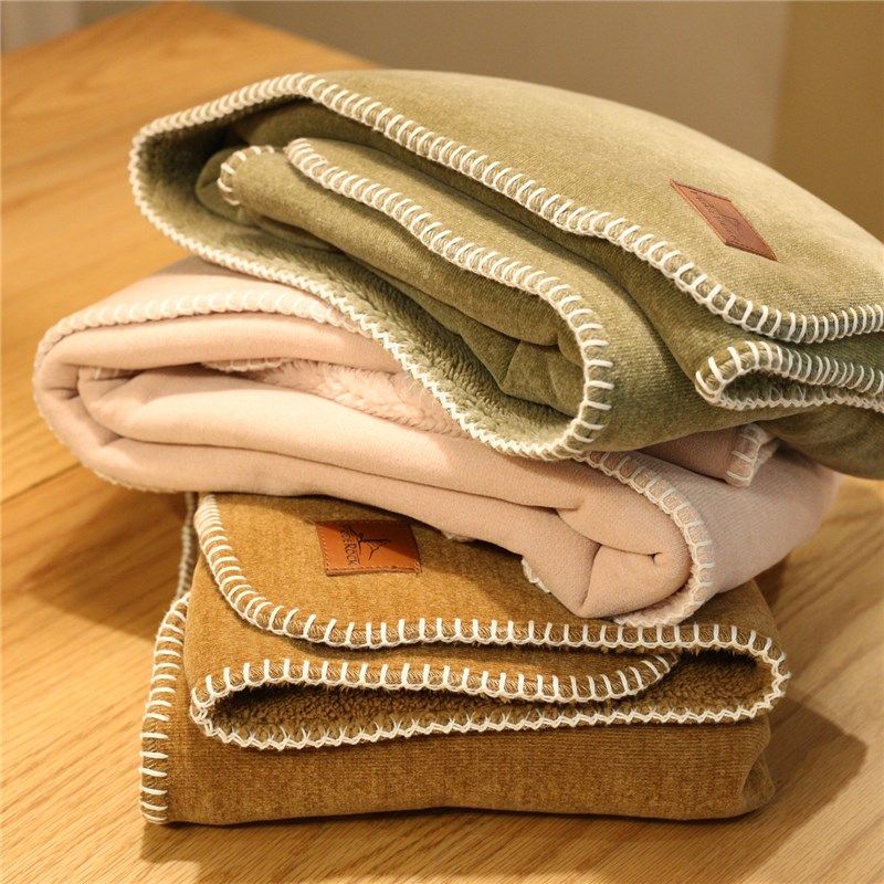 日式简约多功能披肩午睡毯双层布偶绒盖腿小毛毯办公室午休小毯子