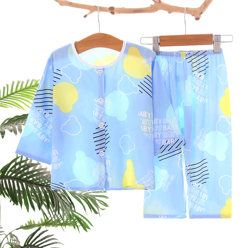 夏季儿童睡衣开衫套装宝宝男女童长袖卡通可爱公主空调棉绸家居服