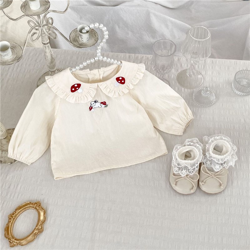 女童套装春秋衬衫牛仔喇叭裤两件套翻领长袖宝宝上衣洋气可爱童装