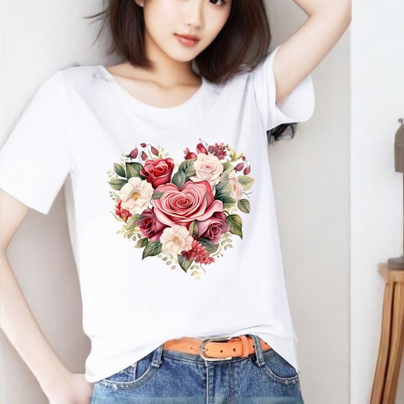 爱心可爱圆领印花打底衫短袖外穿休闲通勤新款时尚洋气ins女T恤