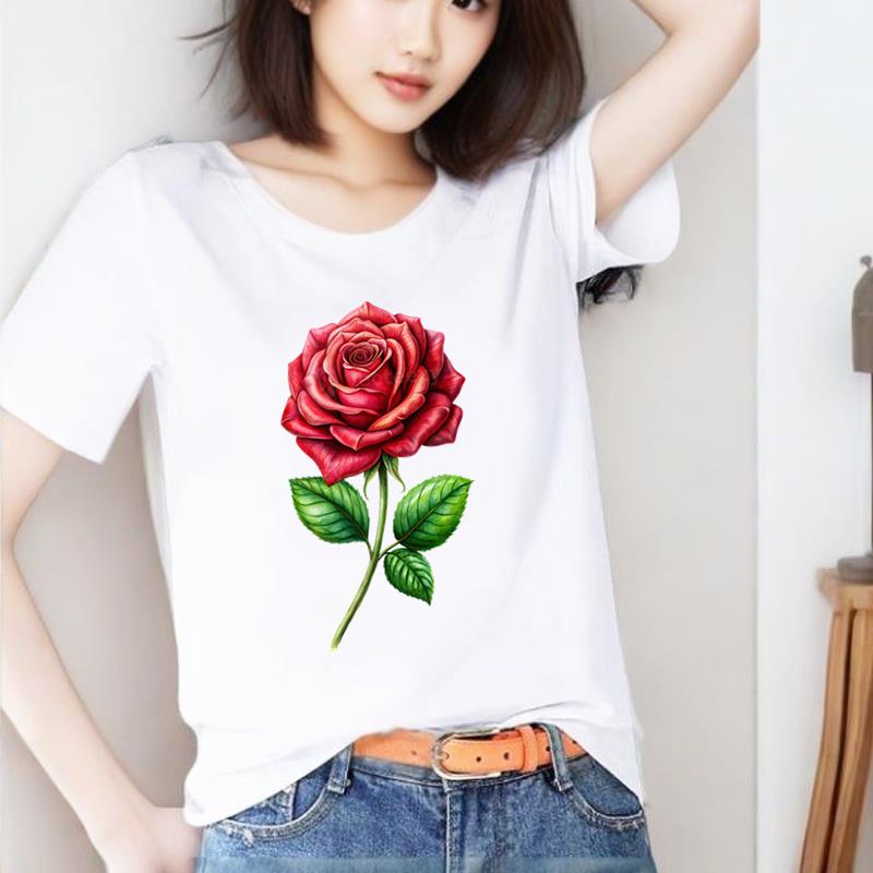 蝴蝶气质圆领印花打底衫短袖外穿休闲通勤新款时尚洋气ins女T恤