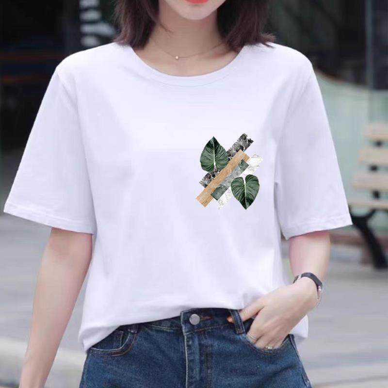 印花上衣时尚洋气ins网红女夏装圆领韩版休闲通勤百搭新款短袖T恤