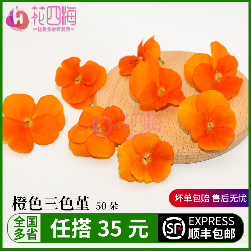 新鲜橙色三色堇 三色花50朵 西餐摆盘菜装饰餐饮摆盘鲜花草点缀花