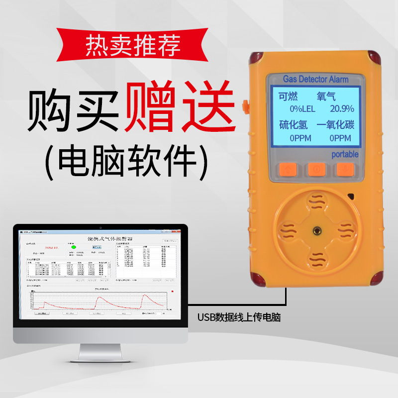 中安便携式四合一气体检测仪有毒可燃氧气硫化氢一氧化碳浓度报警