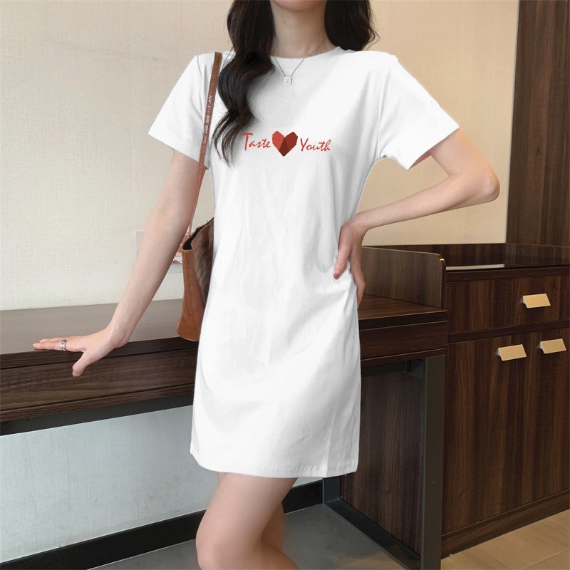 纯棉睡衣中长款短袖白色t恤女夏2025年夏季宽松大码显瘦上衣睡裙
