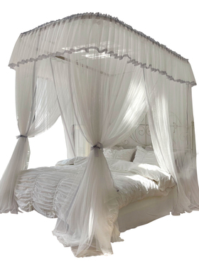 2021新品u型导轨日式蚊帐三开门家用白色加厚加密褶皱1.8m床1.5米