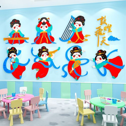幼儿园墙面装饰环创敦煌飞天传统文化墙教室走廊过道楼梯主题贴画