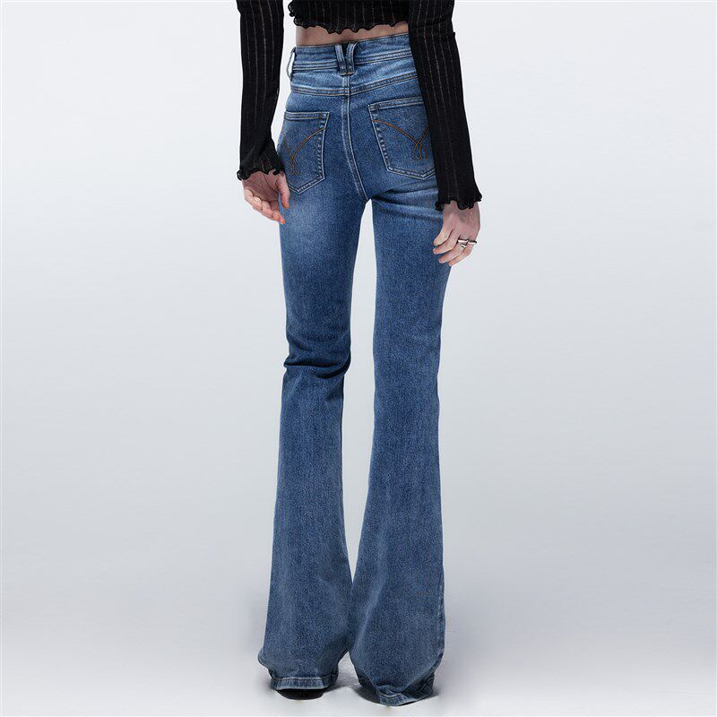 EMPTY PAGE蓝色紧身弹力牛仔裤女高腰修身显瘦显高百搭喇叭长裤