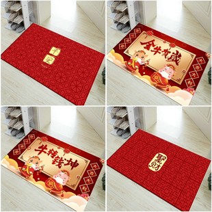 牛年新年中式地毯门口喜庆开运地垫红色福字进门入户门垫防滑脚垫