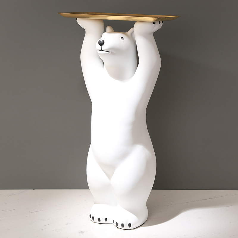 创意迎宾北极熊托盘落地摆件客厅玄关酒店样板间软装收纳乔迁礼品
