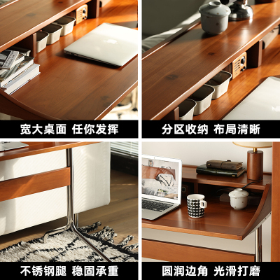 实木书桌中古电脑桌复古小户型学生办公桌桌北欧日式家用办公桌