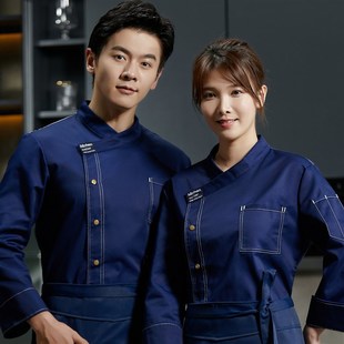 灰色厚款 男茶楼酒店饭店高级厨房工作服餐饮秋冬装 厨师服装 长袖