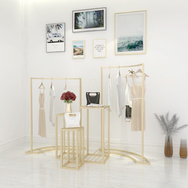 服装架子展示架上墙组合男女装落地金色简约流水台货架铁艺陈列架