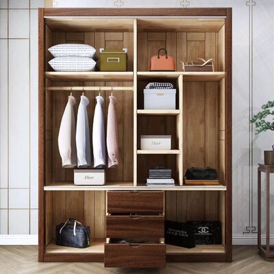 新款中式全实木衣柜胡桃木家用卧室推拉移门带抽屉衣橱储物柜