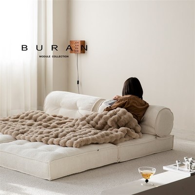 北欧豆腐块可折叠白色布艺模块沙发床奶油风小户型可拆洗组合沙发