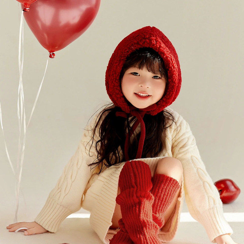 小红帽秋冬护耳女巫师保暖毛绒防风亲子红色新年马年帽子儿童喜庆