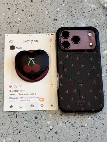 U2 适用于iphone18promax手机壳创意设计感17满屏红樱桃黑爱心磁吸16