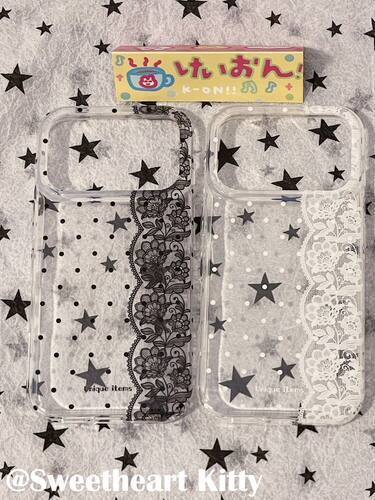 U2 ins古早波点黑白蕾丝花适用iphone17promax苹果16手机壳15少女