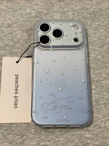 U2 小众ins冰川蓝渐变半透雨中慢步猫咪适用于18promax