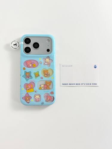 U2 蓝底镂空彩色轻松熊适用苹果17promax新款小众双层iphone16/15可爱手机壳防摔保护套