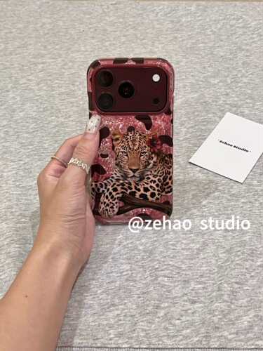 U2 粉色闪钻花朵老虎适用苹果18promax双层iphone17古早16气囊手机壳