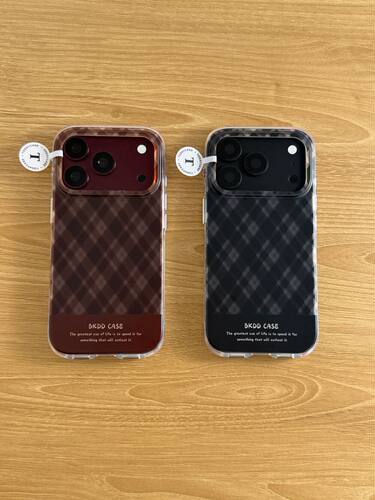 U2 韩系透色拼接菱形格适用苹果18pro双层iPhone17/16/15磨砂手机壳