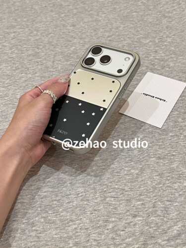 U2 韩系银黑拼接小星星适用于苹果18promax双层iphone17磨砂16手机壳