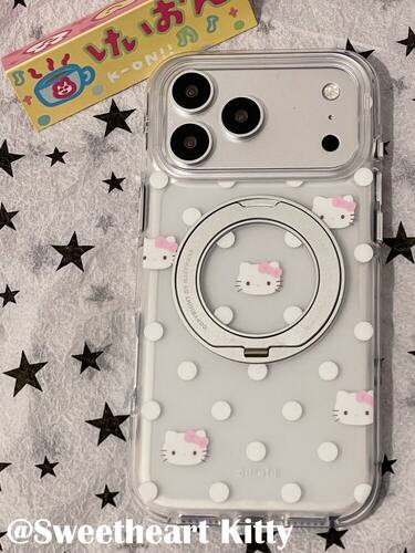 U2 ins白色波点小kitty旋转支架适用iphone18promax苹果17手机壳16女