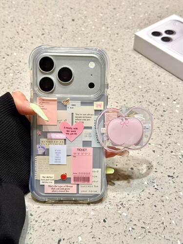 U2 ins粉爱心红苹果英文便签支架适用苹果18promax手机壳17iphone16