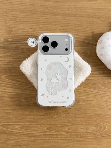U2 可爱贝壳纹小兔时钟适用苹果18promax双层iPhone17/16/15手机硬壳
