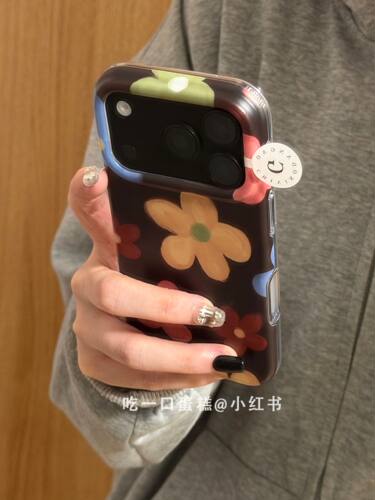 U2 酒红底满屏彩油画花朵适用18promax手机壳iphone1716保护套