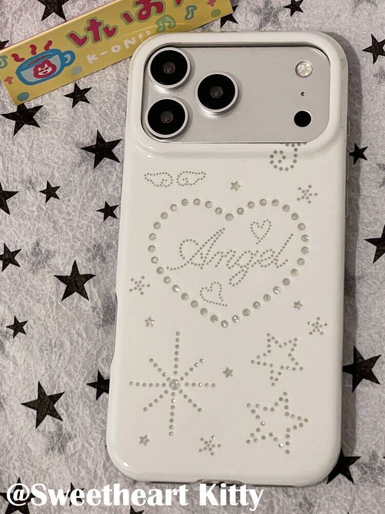 U2 ins白色闪钻爱心星星翅膀适用iphone17promax新款小众苹果16简约个性手机壳15少女防摔保护套