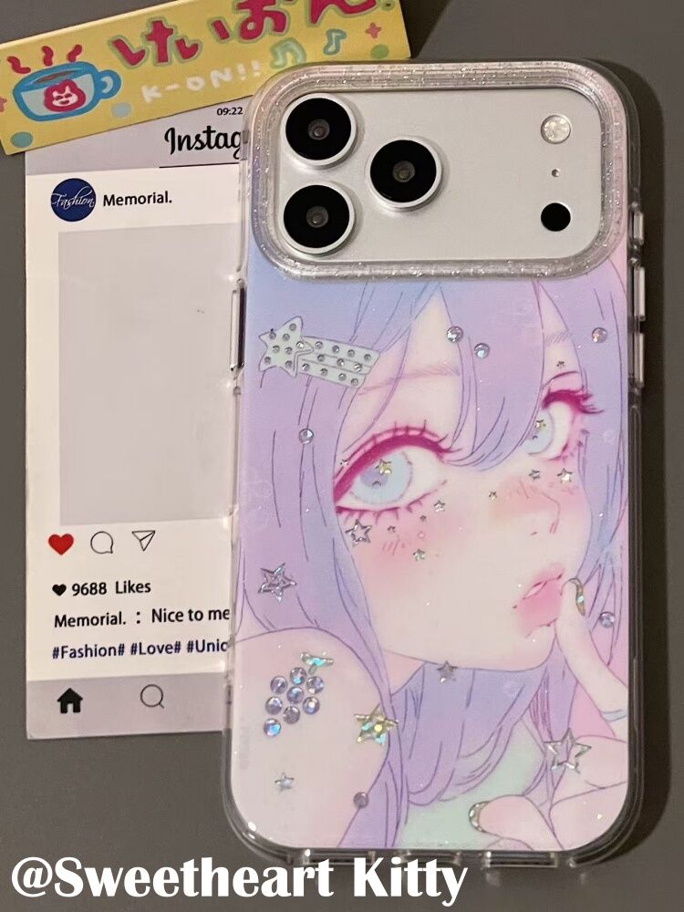 U2 镭射古早二次元紫色头发少女适用iphone17promax苹果16手机壳15女防摔保护套