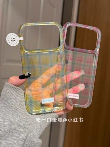 U2 满屏透彩格纹英文标签适用苹果17promax手机壳iphone1615网红ins
