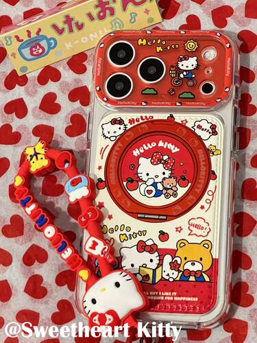 U2 ins可爱kitty小苹果旋转支架适用iphone18promax苹果17手机壳16女
