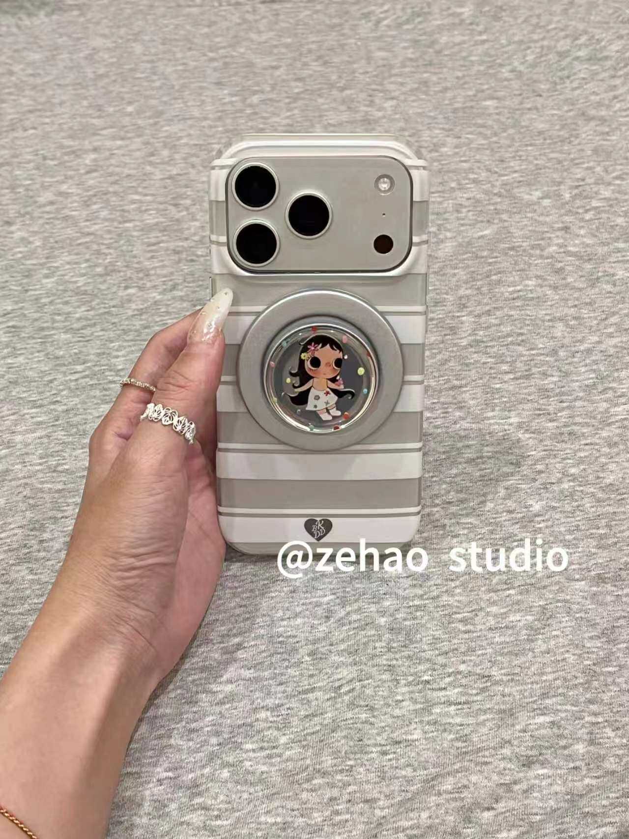 U2磁吸银底白色横条纹适用苹果17promax手机壳iphone16pro保护套15p防摔保护套