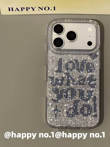 U2 古早闪钻格纹牛仔灰英文适用苹果iPhone手机壳防摔双层16全包