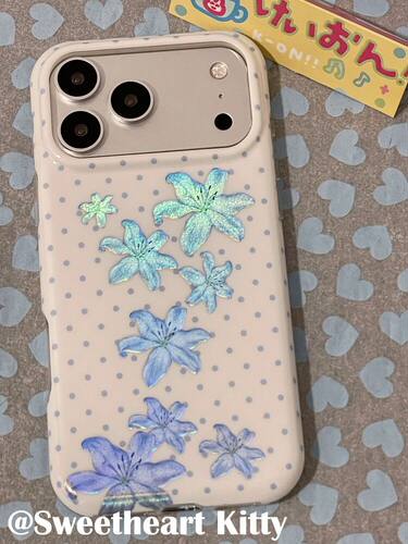 U2 ins蓝色波点镭射蓝百合花适用iphone17promax新款小众苹果16手机壳15少女防摔保护套