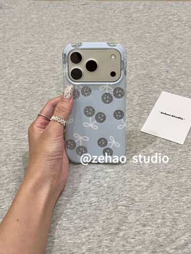 U2 ins浅蓝格纹闪钻樱桃适用苹果18promax双层iphone17防摔16手机壳