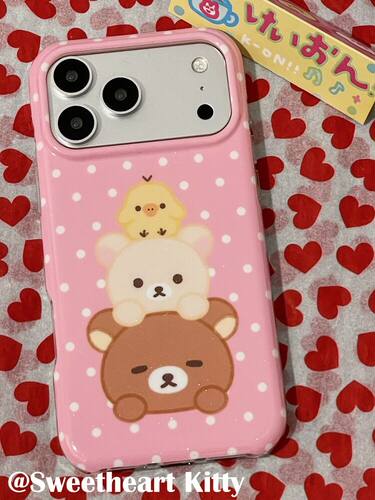 U2 ins粉色波点叠叠轻松熊鼻孔鸡适用iphone17promax新款小众苹果16个性少女手机壳15防摔保护套