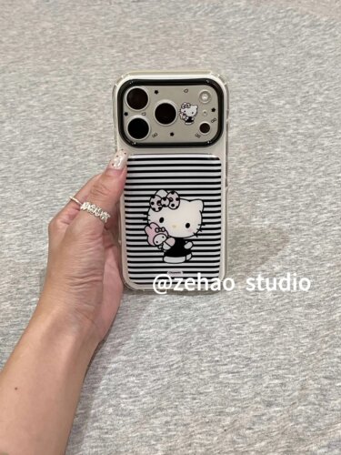 U2 黑横条纹猫咪抱兔适用苹果17pro新款小众双层iphone16pro亮面个性全包手机壳15防摔保护套