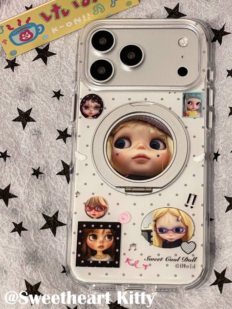 U2 古早波点小芭比旋转支架适用iphone17promax新款小众苹果16手机壳小清新简约派15少女防摔保护套