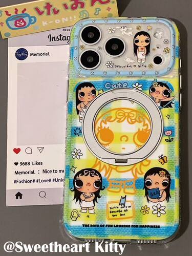 U2 ins蓝绿格纹小玉旋转支架适用iphone17promax新款小众苹果16手机壳15个性创意14防摔保护套