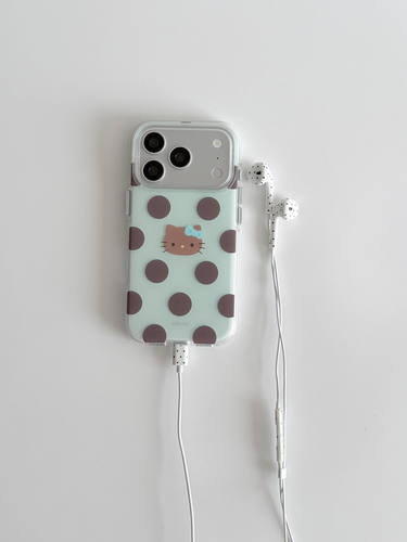 U2 适用软萌绿底波点黑皮猫咪女生iPhone17pro Max新款小众手机壳16pro个性15防摔保护套