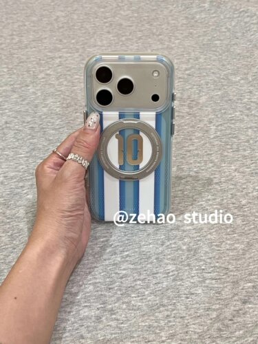 U2 蓝白条纹10号球衣一体支架适用于苹果17promax新款小众手机壳16pro个性15防摔保护套