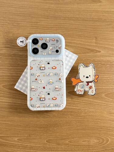 U2 可爱蓝格骨头小狗适用18pro苹果17全包iPhone16透明15支架手机壳