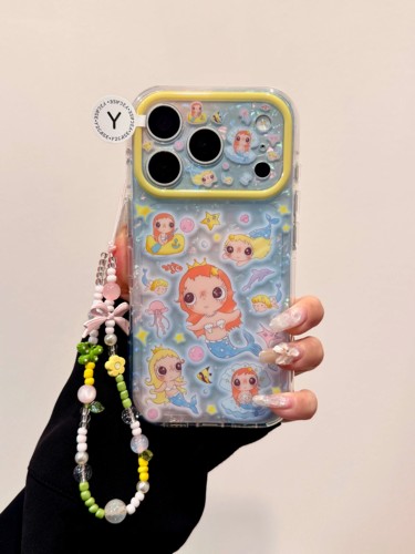 U2 卡通可爱浅蓝贝壳纹美人鱼小玉IMD双层手机壳适用iPhone17新款小众16pro Max清新15防摔保护套